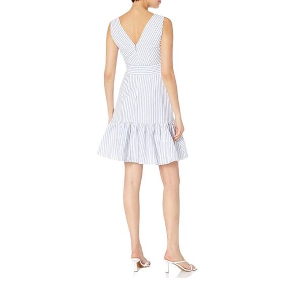 NWT Rebecca Taylor Women's Sleeveless Stripe Wrap Dress | Milk Sky, Size 8 - Picture 2 of 8